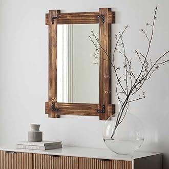 MeMoreCool Farmhouse Mirror Rustic Mirror Wood Framed Mirror for Bathroom, Decorative Bathroom Mirrors for Wall Wood, Wall Mounted Rectangular Mirror for Bedroom Living Room, Wood Mirror 24x36 Inch