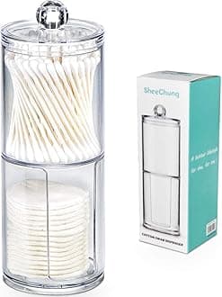 SheeChung Qtip Holder Dispenser Set - Apothecary Jars Bathroom Clear Plastic Acrylic for Cotton Balls,Cotton Swabs,Q-Tips,Cotton Rounds,Makeup Pads Storage Canister