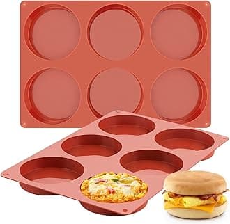 JOERSH 2-PK Silicone Egg Mold for Breakfast Sandwiches 4" Large Disc Mold Muffin Top Pans, Non-Stick Silicone Molds for Whoopie Pie, Egg Pan, Hamburger, Resin Coasters