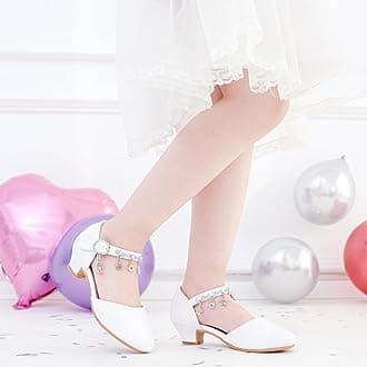 Furdeour Girls Dress Shoes Princess Crystal High Heels Closed Toe Party Wedding Flower Girls Shoes Toddler Little Big Kid