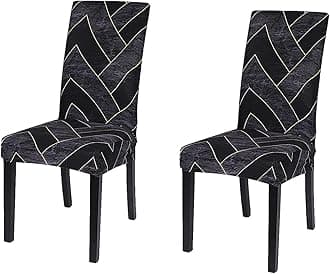 AAZEEM Dining Room Chair Covers Stretch Parsons Chair Slipcovers for Dining Room Chair |Elastic Chair Cover |Stretchable Dining Chair Cover |Removable |Washable|Set of 8 | (Black_Chair Cover_2, 2)