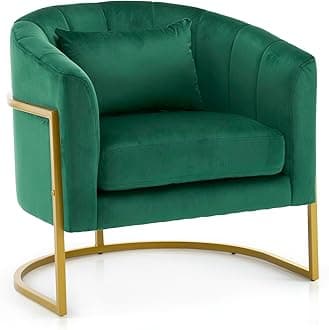 OmySalon Manicure Chair Velvet Vanity Chair, Gold Morden Metal Support w/Comfotable Armrest Pillow for Beauty Nail Salon Bedroom Living Room Office, 28.9''D x 25.9''W x 28.7''H(Dark Green)