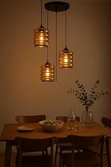 TRIPPING 3Light Adjustable Up and Down Chandelier Classic Ceiling Hanging Pendant Light with E27 4W x 3 LED Warm White Filament Bulbs, Lustar Black Lining Glass