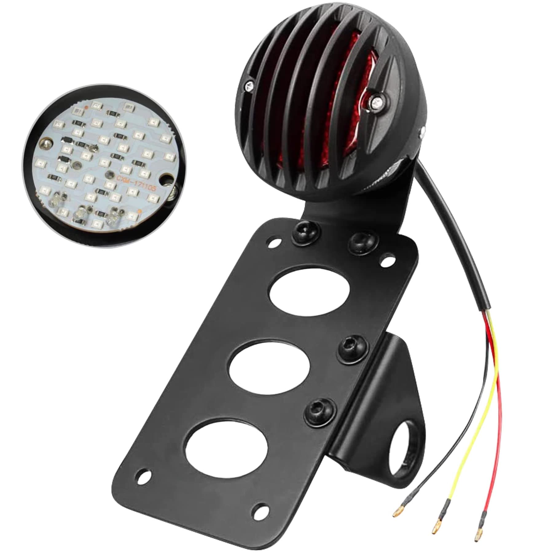 KATUR Black Motorcycle Side Mount Tail Light Brake License Plate Bracket Taillight for S uzuki Y amaha H arley B obber C hopper