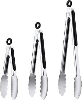 Stainless Steel Tongs Set, Food Grade Stainless Steel Kitchen Tongs, Heat Resistant 600 Degrees, for Cooking, BBQ Barbecue, Grilling, Buffet, Serving (7"+9"+12")