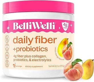 BelliWelli Fiber Supplement for Women & Men – Premium Daily Fiber Powder from Organic Acacia with Added Collagen, Electrolytes & Probiotics – No Bloat, Constipation & Gut Health Support (Peach Mango)