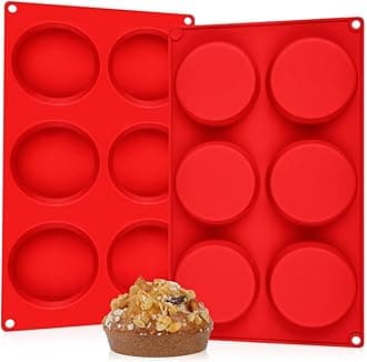 CAKETIME Muffin Top Pan, Silicone Egg Molds for Breakfast Sandwiches 3" Round Egg Baking Pan for Oven English muffins, Whoopie Pies, Corn Bread, Egg bites, Tarts 2 Pack Red