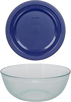 Pyrex 4.5 Quart Glass Mixing Bowl With Blue Lid - 7404 - Sculpted