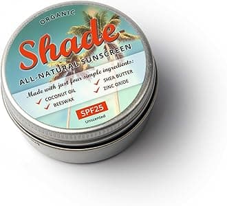 Shade All-Natural Sunscreen SPF25-15ml | Pocket-Sized Mineral Sun Cream with Organic Coconut Oil, Shea Butter, Beeswax & Zinc Oxide