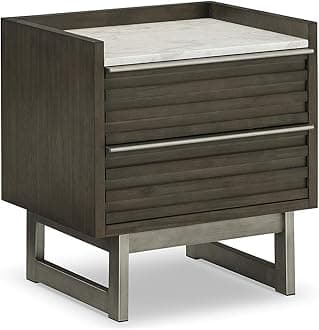 Arkenton Contemporary Nightstand with Marble Tabletop, White & Dark Brown