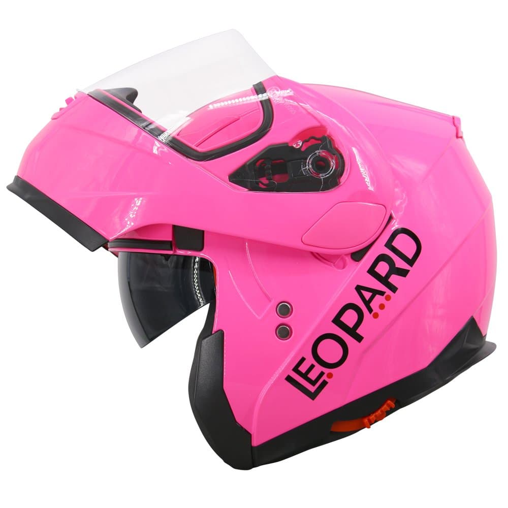 Leopard LEO-838 DOUBLE SUN VISOR Modular Flip up front Motorcycle Motorbike Helmet Gloss Pink M (57-58cm) Scooter Safety