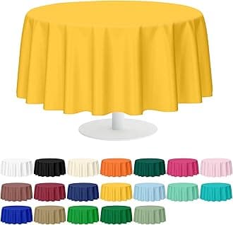 Mulbozy 2 Pcs Yellow Round Tablecloth, 84 inches Disposable Plastic Yellow Circle Table Covers for Baby Shower Wedding Bridal Shower Birthday Party Decorations