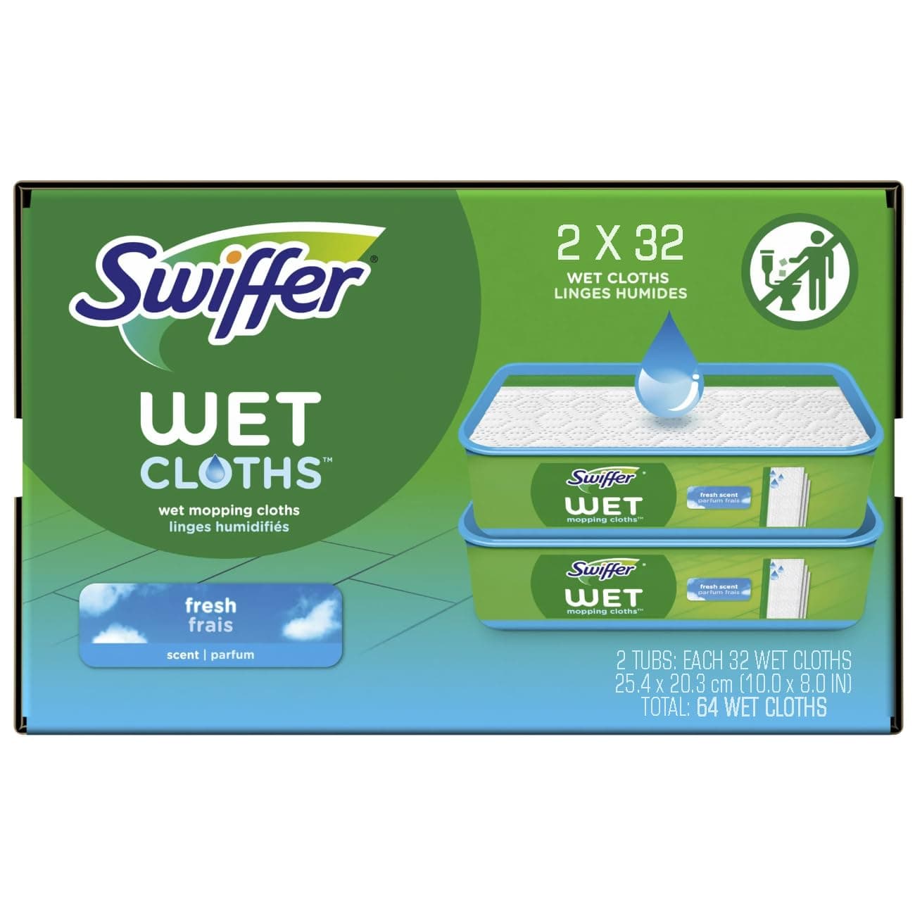 Sweeper Wet Mopping Cloths, 64 count