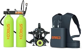 SMACO Mini Scuba Tank 3.8L Scuba Diving Tank (Assembled by Two 1.9L Cylinders) for Shallow Water Diving Support 30-45 Minutes Breath Portable Scuba Tank Kit for Diving Entertainment/Underwater Work