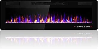 60 Inch Electric Fireplace Insert Ultra-Thin - Recessed & Wall-Mounted Fireplace Heater with Thermostat, Adjustable Flame, Remote Control - Linear with Timer, Touch Screen, 750/1500W