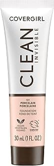 Clean Invisible Foundation Makeup, Dewy & Glowy Natural Finish, Buildable Coverage, Skin-Like Smooth Look, Vegan, Porcelain, 1oz