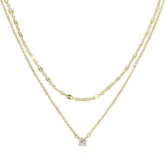 Tewiky Dainty 14k Gold Plated/Silver Cubic Zirconia Necklaces for Women, Simple CZ Jewelry Necklaces Trendy Gifts