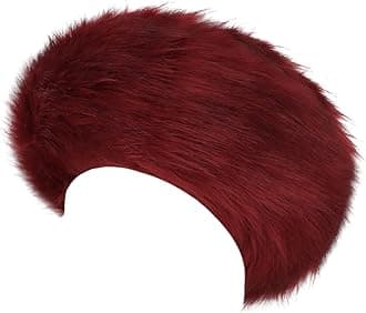 Winter Fluffy Faux Fur Headband Hat Ear Warmer Head Wrap Head Warmer for Women (Burgundy with Black Tips)