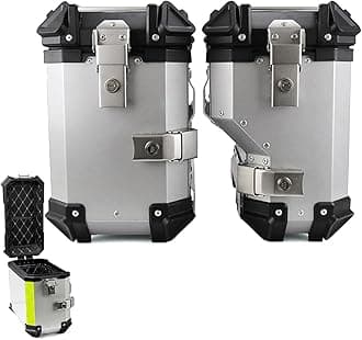 38L Universal Motorcycle Side Box Panniers Luggage Trunk Storage Saddlebag, Waterproof Aluminum Saddlebag Box Motorbike Storage Case with Security Lock,B,Silver