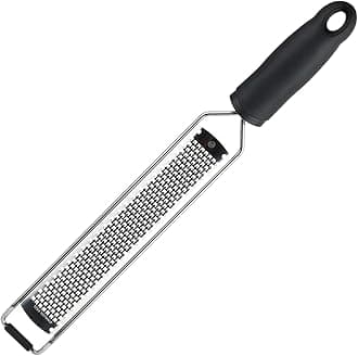 MasterChef Zester Grater with Handle, Kitchen Tool for Zesting Citrus Fruits & Finely Grating Parmesan Cheese, Garlic, Ginger, Coconut, Nutmeg, Wasabi, Chocolate etc, Stainless Steel
