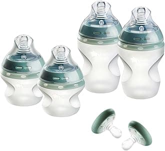 Natural Start Silicone BPA Free Baby Bottle & Pacifier Set, Includes 2 x 5oz and 2 x 9oz Bottles and 2 x Pacifiers, Newborn 0+ Months, Slow Flow Breast-Like Teat, Baby Feeding Essentials
