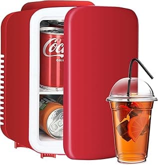 YSSOA 4L/6 Can Mini Fridge, Warmer & Cooler Portable Compact Refrigerators, 100% Freon-Free, for Skincare, Food, Drink, Red