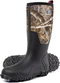 Rubber Boots for Men with Steel Shank, Waterproof Insulated Reliable Rain Boots for Outdoor Work Hunting, Warm Dry 5mm Neoprene Anti-slip All-Season Mud Boots, Size 5-14