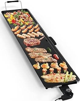 LDAILY Electric Griddle, Nonstick Extra Large Electric Teppanyaki Grill, 35’’ Korean BBQ Grill with 5 Temperature, Long Portable Indoor Table Top Barbecue Pan for Party/Home/Camping Cooking, 2000W