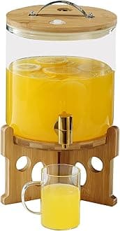 VFDZ Glass Drink Dispenser, 5L Glass Jar Beverage Dispensers with Stand and Faucet, Water Dispenser Countertop for Tea Jar, Lemonade, 100% Leak Proof(Size:5L)