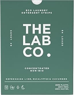 The Lab Co. Laundry Detergent Strips Washing Sheets | Eco Ultra-Concentrated | Non-Bio for Sensitive Skin | Non-Toxic Fragrance | EDC-Free | Lab-Tested | Refreshing Lime Eucalyptus Cucumber | 64 Loads