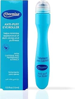 Dermisa Eye Roller for Puffy Eyes - Anti-Puff Dark Circle Under Eye Treatment Serum with Caffeine & Peppermint for Bright, Healthy Skin - Paraben, Fragrance, Dye and Oil Free - Made in USA - Pack of 1