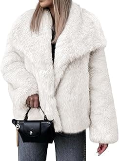 Cicy Bell Womens Faux Fur Coat Winter Shaggy Casual Oversized Lapel Jackets Warm Fuzzy Outerwear