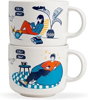 - Ceramic Couple Mug Set, Set of 2, Off White, 350ml | His & Her Coffee Cup | Matte Finish | Large Mug for Coffee | Premium Ceramic Coffee Cup (His & Her)