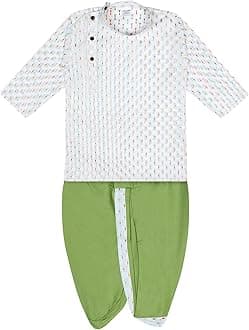 superminis Boy's Cotton Kurta with Dhoti - Golden Thread Work, Round Collar, Full Sleeves, Side Button Kurta Set for Ethnic Wear