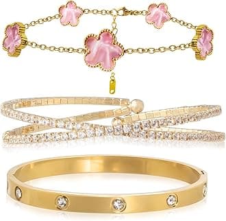 Gold Bracelets for Women Stainless Steel Bracelet 18K Love Bangle for women Cubic Zirconia Cuff Gold Bangle Set Fashion Jewelry Gifts