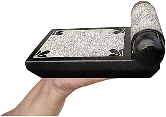 EZAHK Black Granite Ammikallu Polished Handmade | Stone Mortar and Pestle | Hand Grinder 20 cm Width | 6 cm Height (Heavy Duty 5.5 kg)