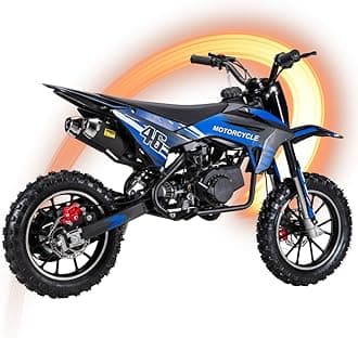 Ultra 49cc Youth Beginner Dirt Bike – 2-Stroke Dual-Exhaust Mini Motorcycle, Dual Disc Brakes & Full Suspension, 10" Off-Road Tires, Easy-to-Learn Clutch-Free Mini Pocket Bike for Kids & Teens