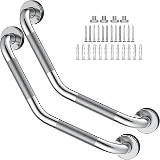 16 Inch Angled Grab Bar 2 Pack, ZUEXT Anti Slip Shower Grab Bar Handles,Chrome Stainless Steel Knurled Bathroom Balance Bar, Safety Hand Rail Support,Handicap Elderly Injury Senior Assist Bath Handle