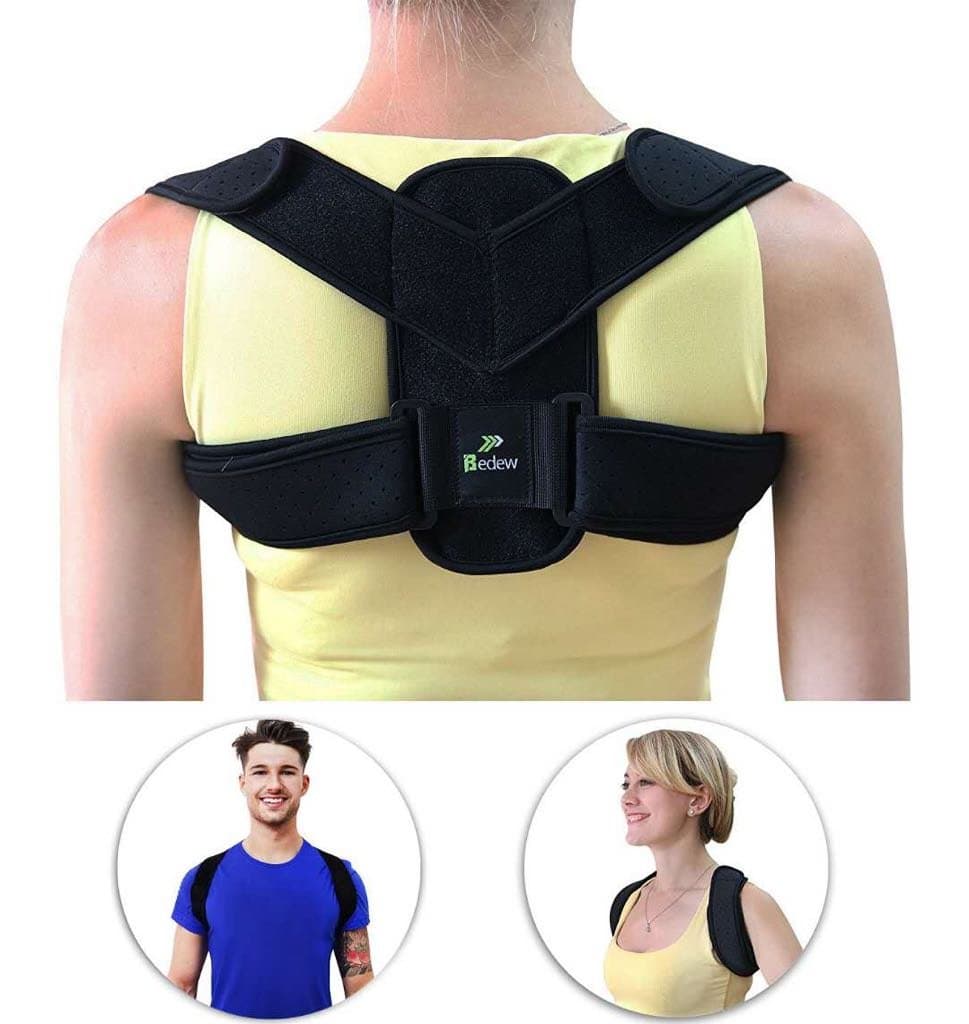 BEDEW Physical Therapy Posture Corrector with Advanced PP Strips. Adjustable & Easy to Wear Clavicle Spinal Support Brace. Provides Neck, Shoulder and Back Pain Relief for Men/Women (XLRG Size)