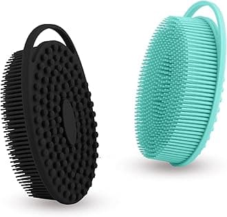 Soft Silicone Body Scrubber 2 PCS Silicone Body Shower, Silicone Loofah 2 in 1 Bath and Shampoo Brush, Body Scrubber Shower Cleaning Exfoliating Use for Sensitive Skin, Lather Well(Black and Green)