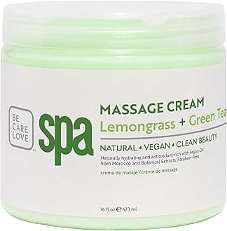 BCL SPA Massage Cream organic Lemongrass + Green Tea body lotion with shea butter, aloe vera, peppermint, argan and jojoba oils body cream to soothe, calm & revitalize the skin. Home/Pro use 16 fl oz