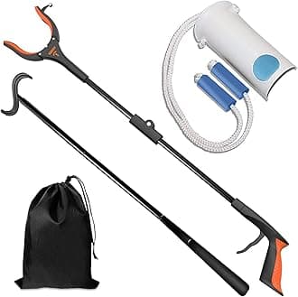 5 in 1 Hip Knee Back Replacement Recovery Kit with 32" Foldable Reacher Grabber, Sock Aid, 35" Long Shoe Horn & Dressing Stick, Storage Bag, Portable Mobility Tools