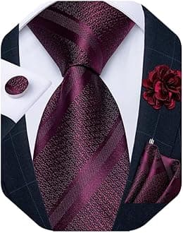 Mens Tie and Lapel Pin Set Silk Plaid Solid Paisley Necktie & Pocket Square Cufflinks for Wedding Party