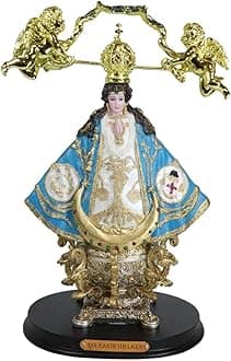 Ebros Gift Our Lady of San Juan De Los Lagos with Golden Crown and Angels Figurine Catholic Christian Blessed Virgin Mary Home Altar Decor Sculpture (Regal Blue)