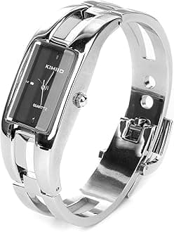 Silver Quartz Women Bangle Bracelet Wrist Watch / A Stunning Open Bangle Style Wrist Watch For Ladies