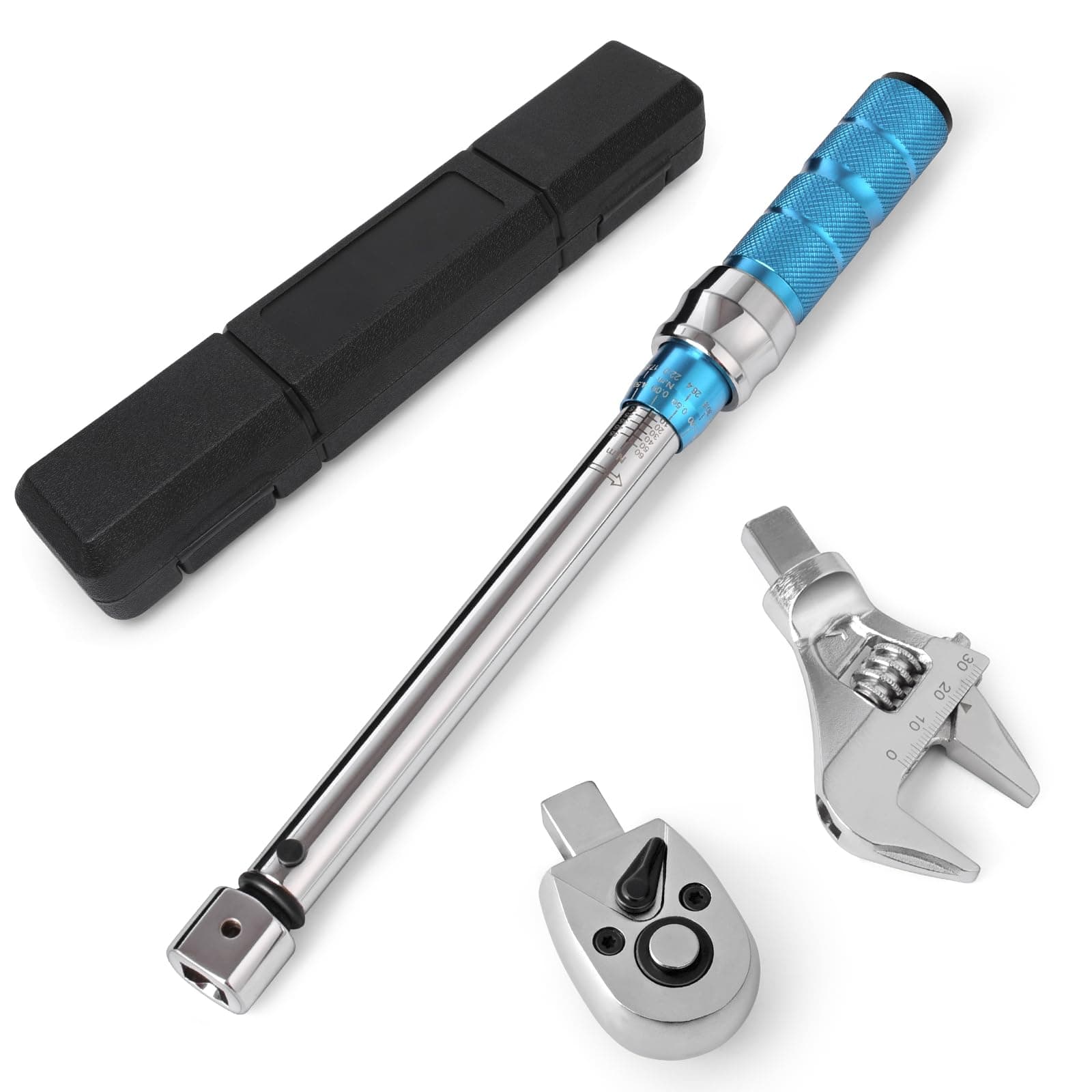 COTOUXKER Open End Adjustable Torque Wrench, 5 to 60 Nm Torque Wrench Set with 30mm Open End and 3/8 Drive Ratchet Changeable Head for Hvac Mini Split