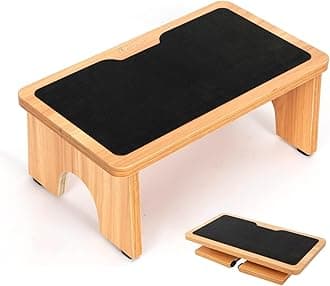 StrongTek Foldable Wooden One-Step Stool for Kids & Adults - Portable, Space-Saving Ladder with Anti-Slip Surface, Ideal for Bedroom, Bathroom, High Beds, 300lbs Capacity