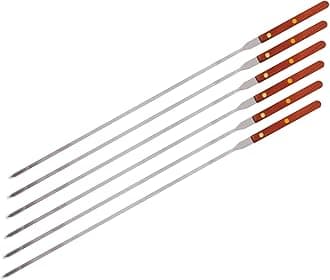 CHEFTOR Premium Stainless Steel Wooden Handle BBQ Skewers for Shish Kebab, Turkish Grills & Koubideh, Brazilian-Style BBQ, 23 Inch x 1/4 Inch, Set of 6