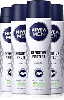 NIVEA MEN Anti-Perspirant Spray Sensitive Protect Pack of 4 (4 x 150ml) - 48 Hour Mens Deodorant with 0% Alcohol