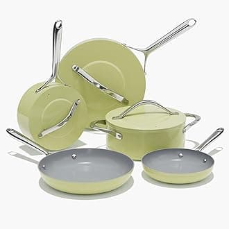 Ceramic Cookware Set Nonstick Pots and Pans Set 8 Pieces NonToxic PTFE/PFOA/PFAS Free All Cooktops Compatible Even Heat Distribution Oven Safe Up to 500°F, Avocado Green
